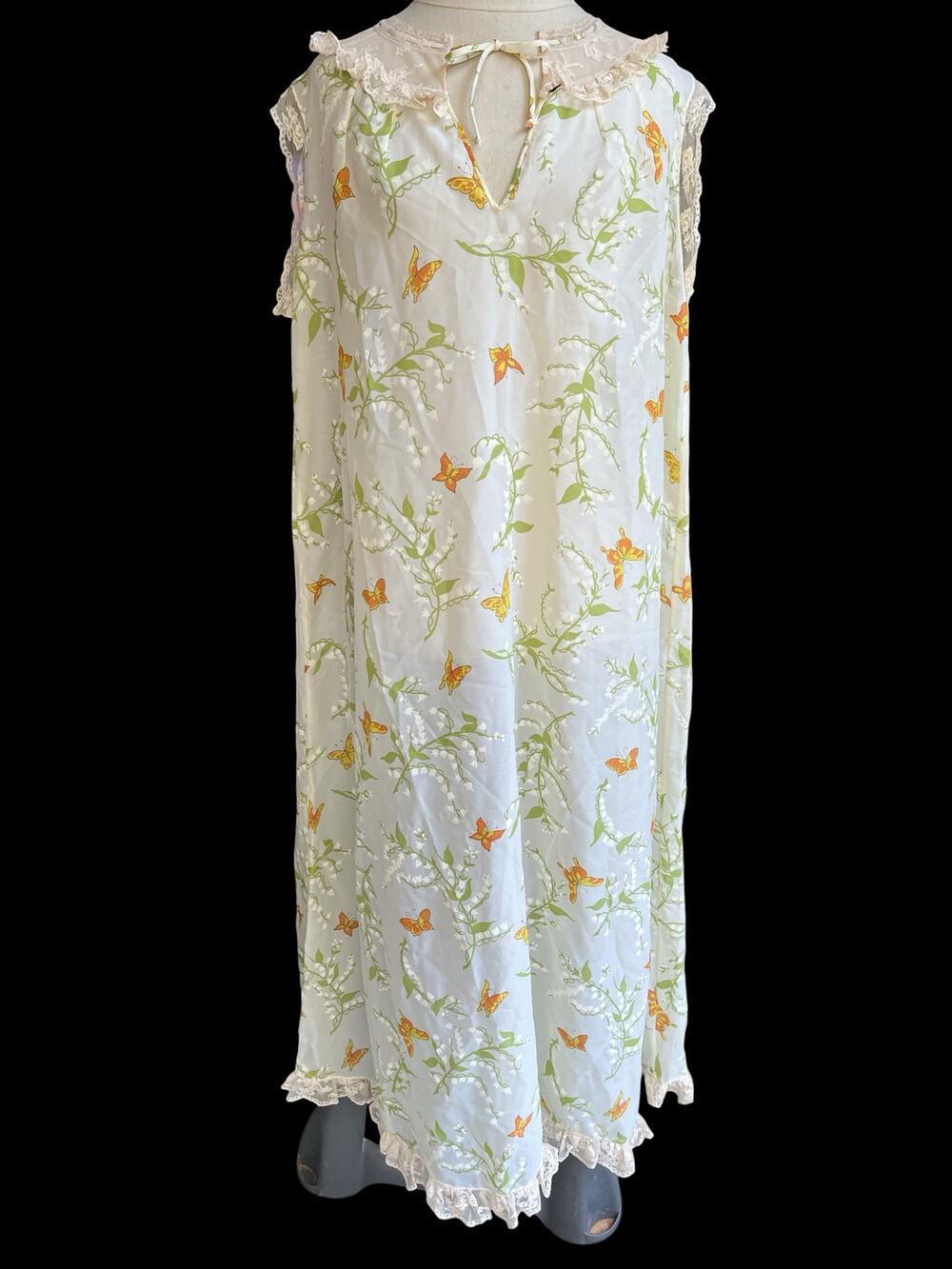 70s Nightgown/Peignor Robe Set-Bibb "Spring Meadow"-Yellow/Orange Butterfly-1178